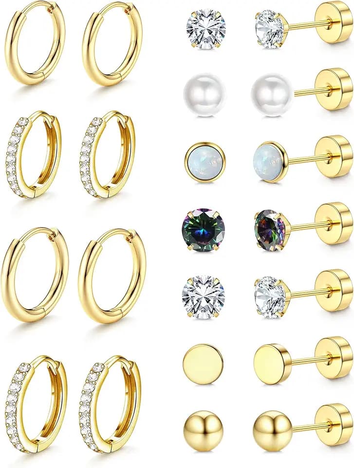 Jstyle Flat Back Earrings for Women Hypoallergenic Earring Studs Hoops