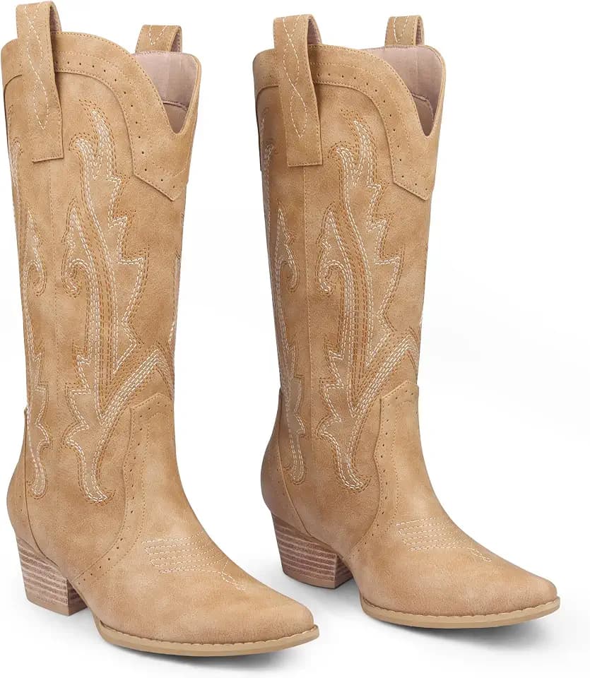 Zzheels Mid Calf Cowboy Boots for Women Closed Toe Western Cowgirl Boots