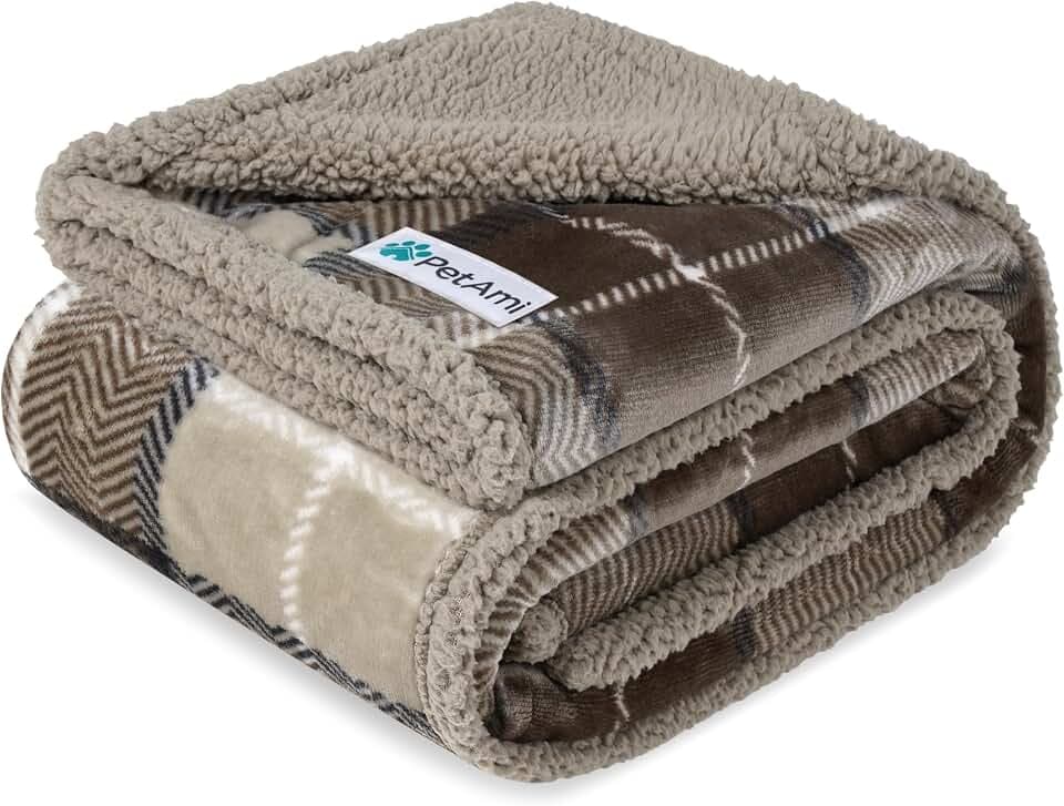 PetAmi Waterproof Dog Blanket for Large Dog Cat Pet, 60x80, Plaid Taupe