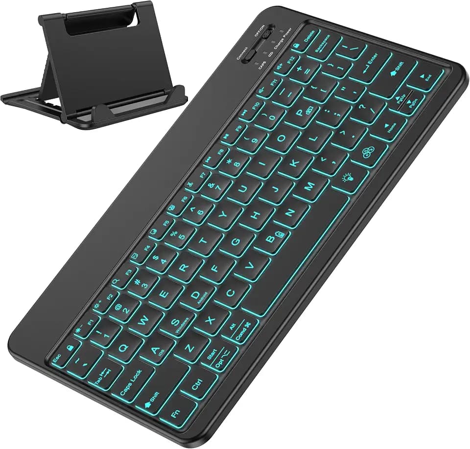 OMOTON Bluetooth Tablet Keyboard Rechargeable with Backlit, Oversize Keycap