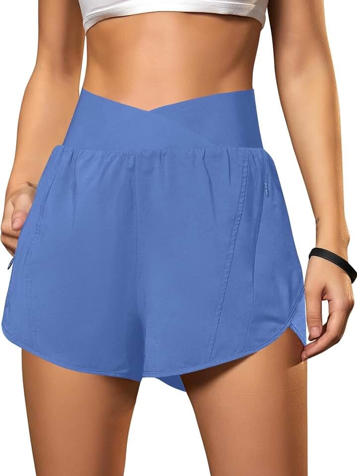 Blooming Jelly Women's Athletic Running Shorts Crossover Gym Workout Shorts