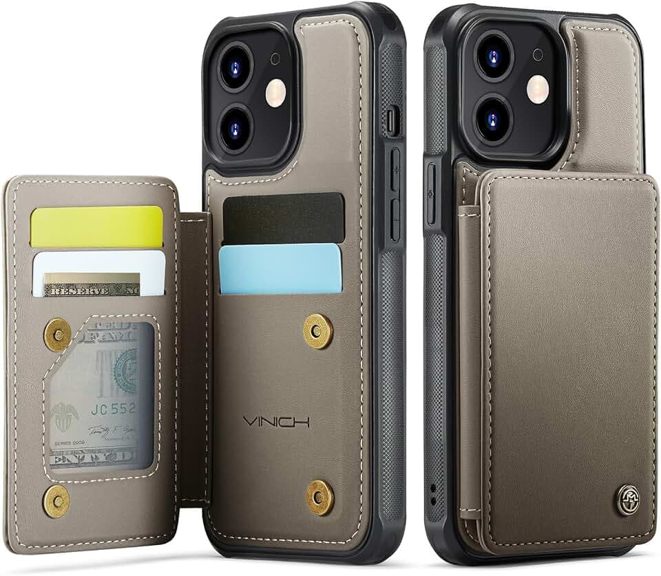 Vinich for iPhone 11 Wallet Case with Card Holder, Gray