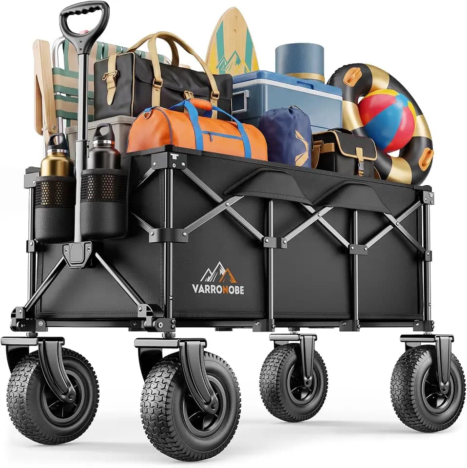 220L All-Terrain Heavy Duty Folding Wagon with 10" Pneumatic Rubber Wheels
