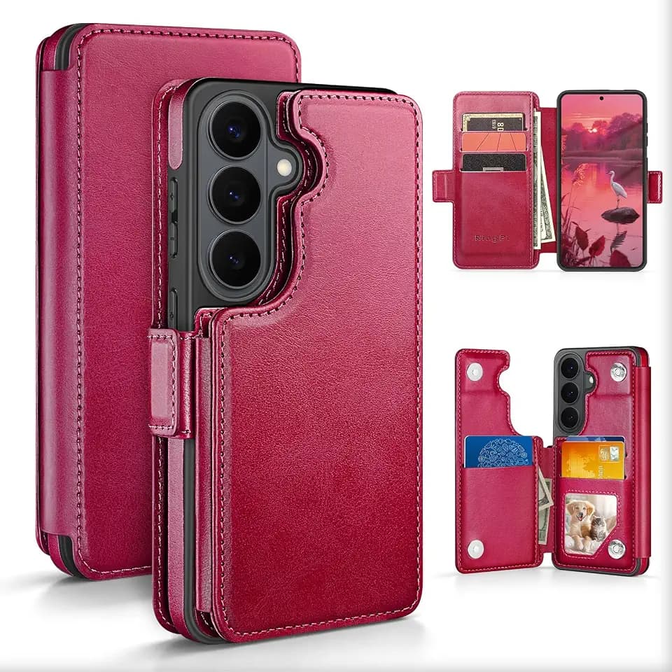 RingPi Designed for Samsung Galaxy S26 Case Wallet with Card Holder,[Full Front & Back Protection][Magnetic Clasp Cover][RFID Blocking Leather] Shockproof,Unisex Case for Samsung S26, Rose Red