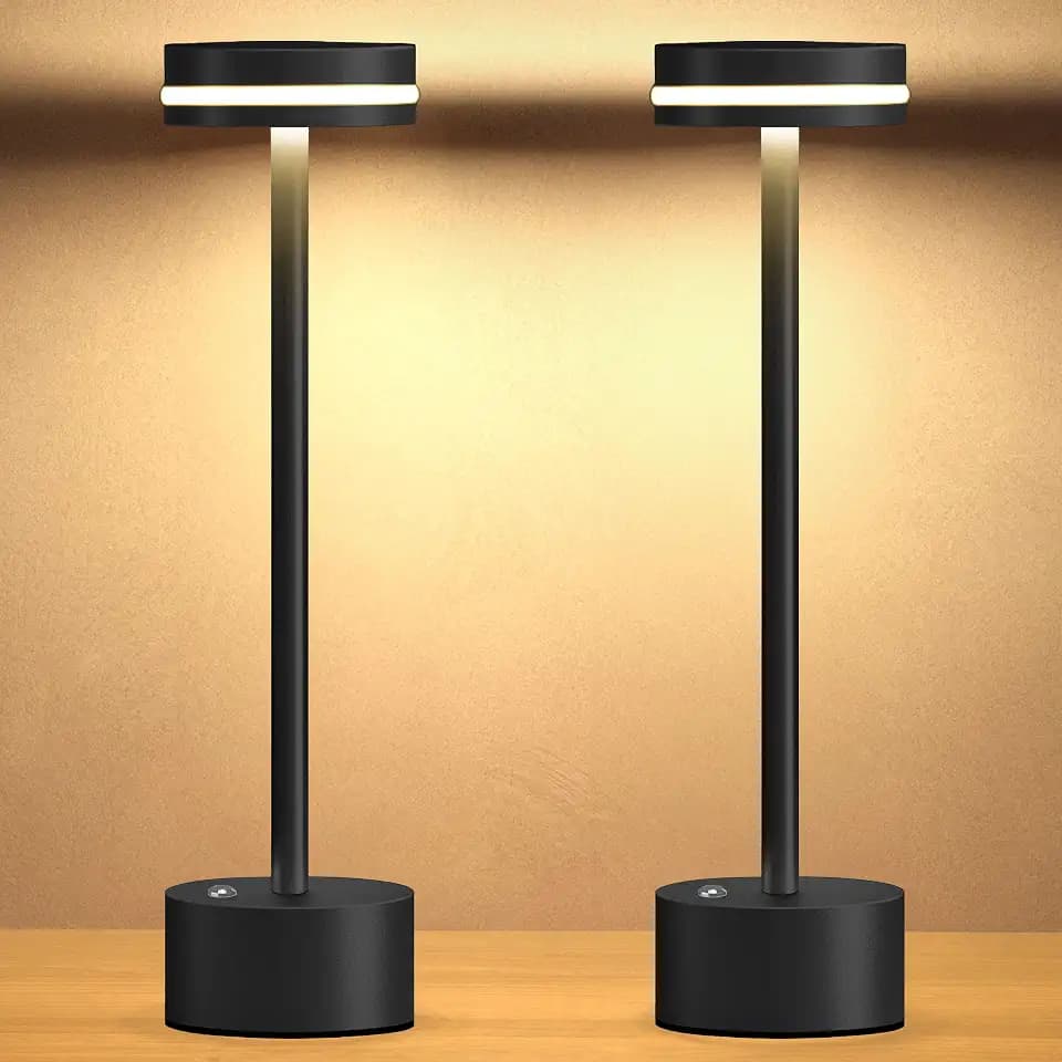Cordless Table Lamp, Portable Rechargeable Bedside Lamp, Touch Stepless Dimmable Desk Lamp, for Home Bedroom Hotel Restaurant Bar Outdoor, 2 Set, Black