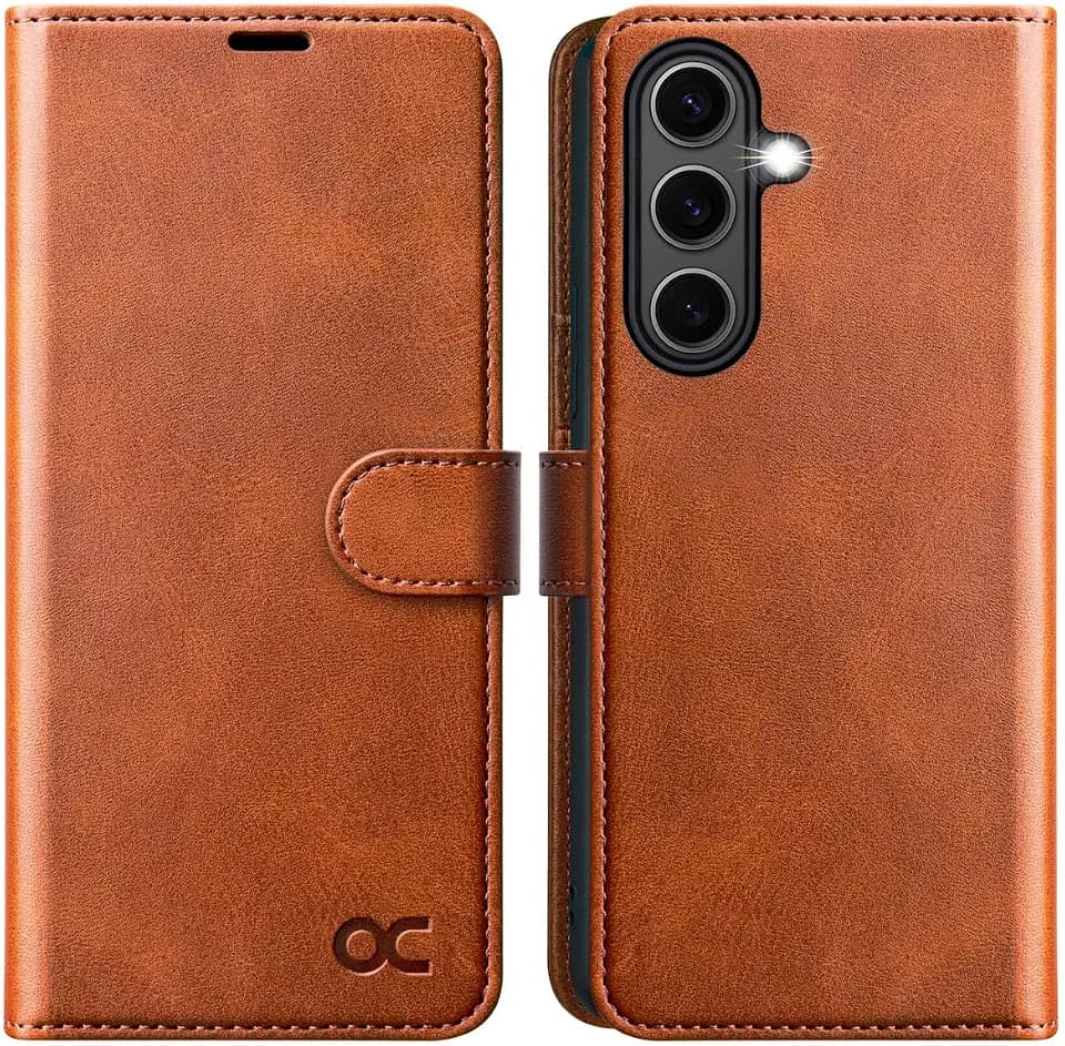 OCASE Compatible with Galaxy S25 FE Wallet Case, PU Leather Flip Folio Case with Card Holders RFID Blocking Kickstand [Shockproof TPU Inner Shell] Protective Phone Cover 2025, Brown