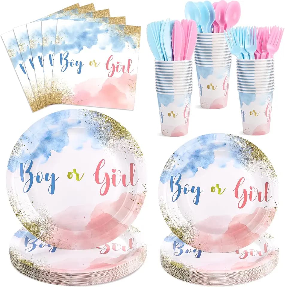 Gender Reveal Party Supplies Set, 175 Pcs, Serves 25, Pink Blue