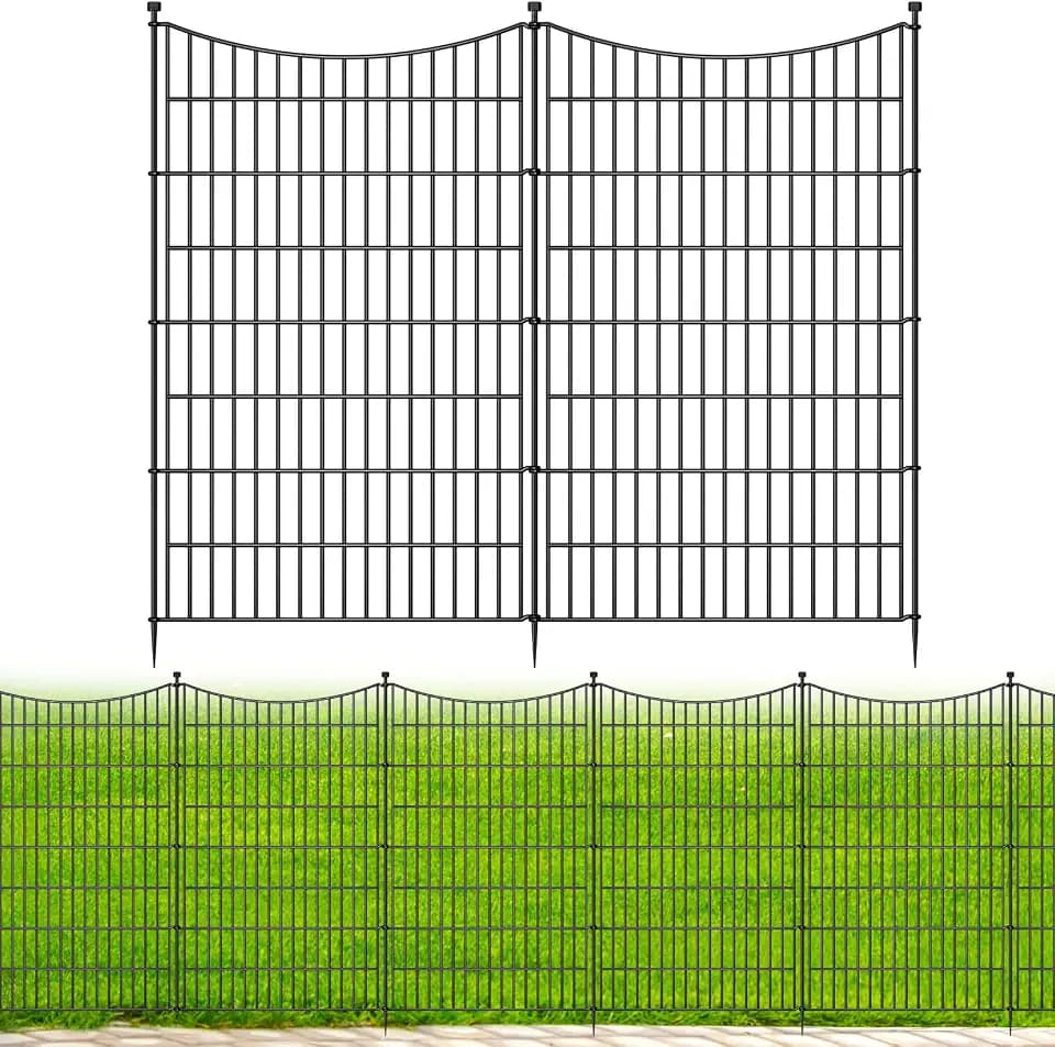 8 Panels No Dig Dog Fence Outdoor for Yard, 48 in(H) X 21 ft(L) Decorative Tall Garden Fence Animal Barrier, Rustproof Metal Wire Garden Edging and Borders, Temporary Fencing Stakes