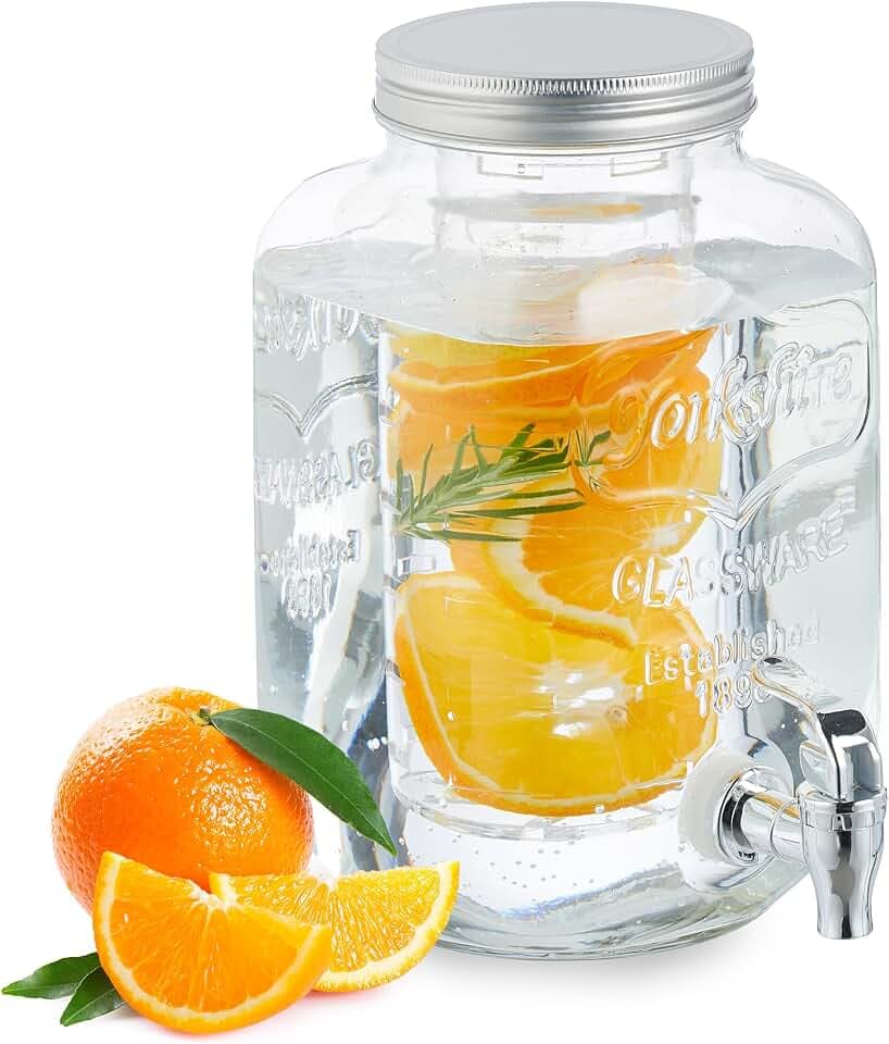 Relaxdays Getränkespender mit Einsatz, Zapfhahn & Deckel, Glas, Wasserspender, Limonadenspender, Größenwahl, transparent