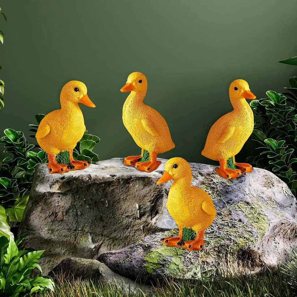 Lenwen 4 Pcs Resin Duck Figurines for Garden Patio Yard Pond Decor, 3.9"