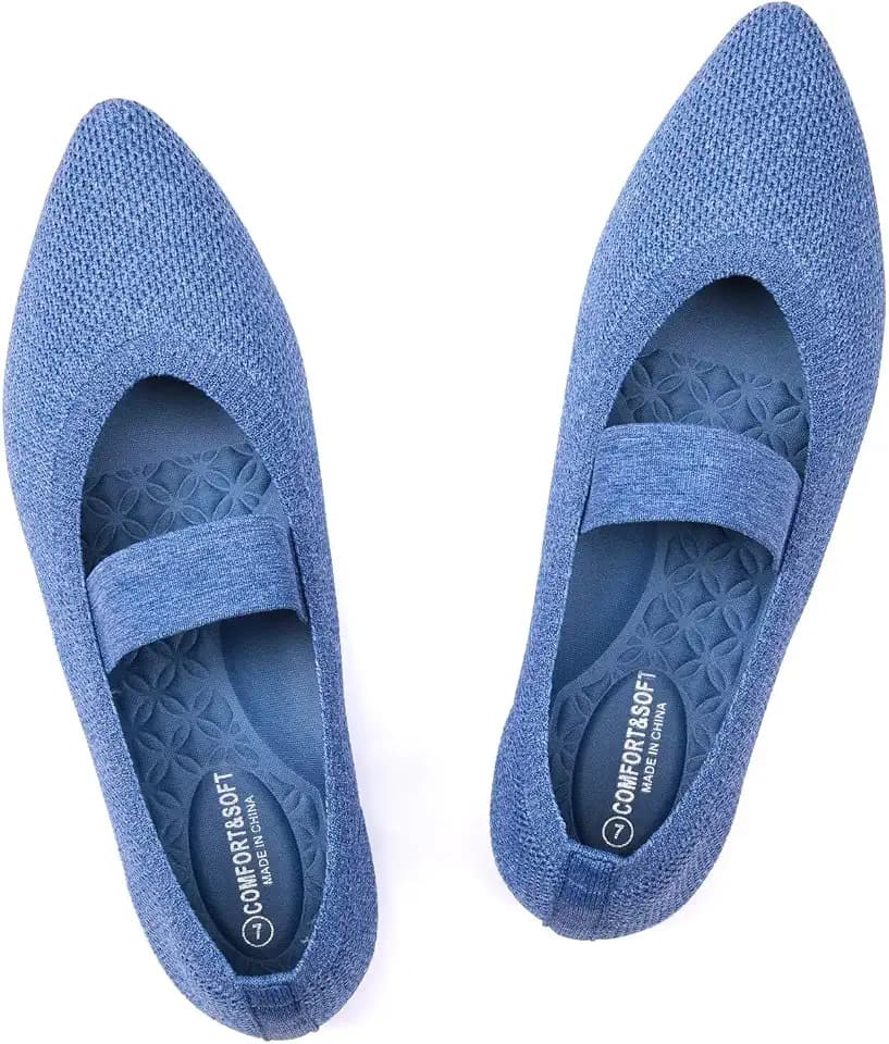 Frank Mully Womens Knit Flats Pointed-Toe Shoes with Elastic Straps Ballerina Flat Shoes for Women Dressy