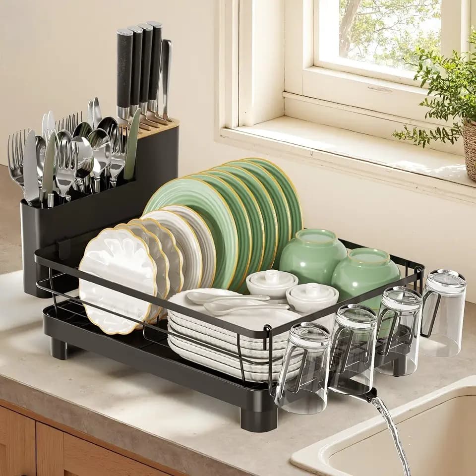 Runnatal Dish Drying Rack for Kitchen Counter, 12.3''W x 16''L, Black