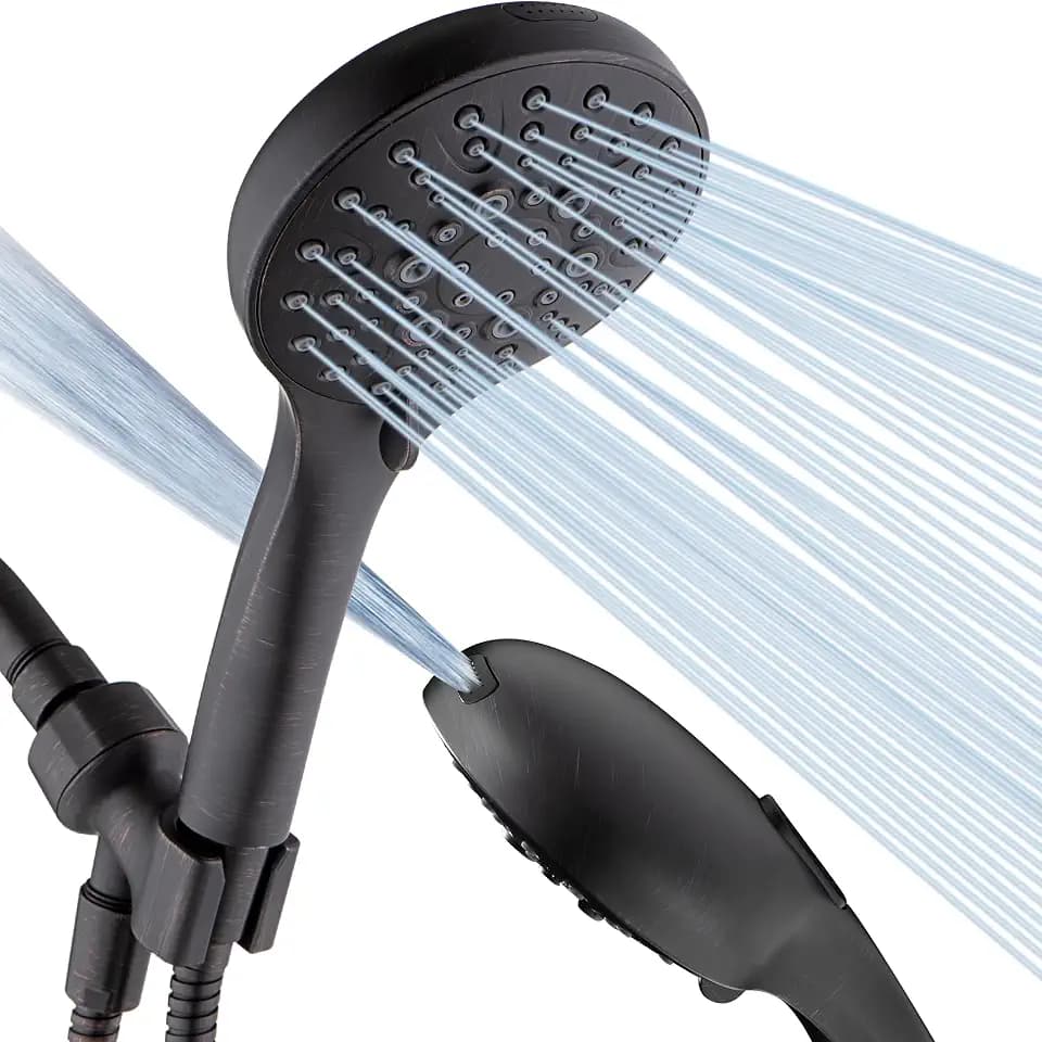 BRIGHT SHOWERS Hochdruck-Duschkopf mit Handheld, 9 Sprüheinstellungen, Duschkopf, eingebauter Power-Waschgang zur Reinigung von Wannen und Haustieren, extra langer 175,3 cm Schlauch, verstellbare