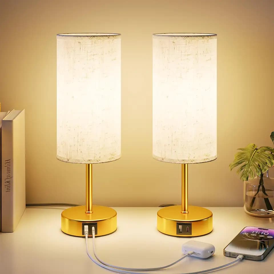 Nachttischlampe Touch 2er Set, Tischlampe Dimmbar mit Ladefunktion