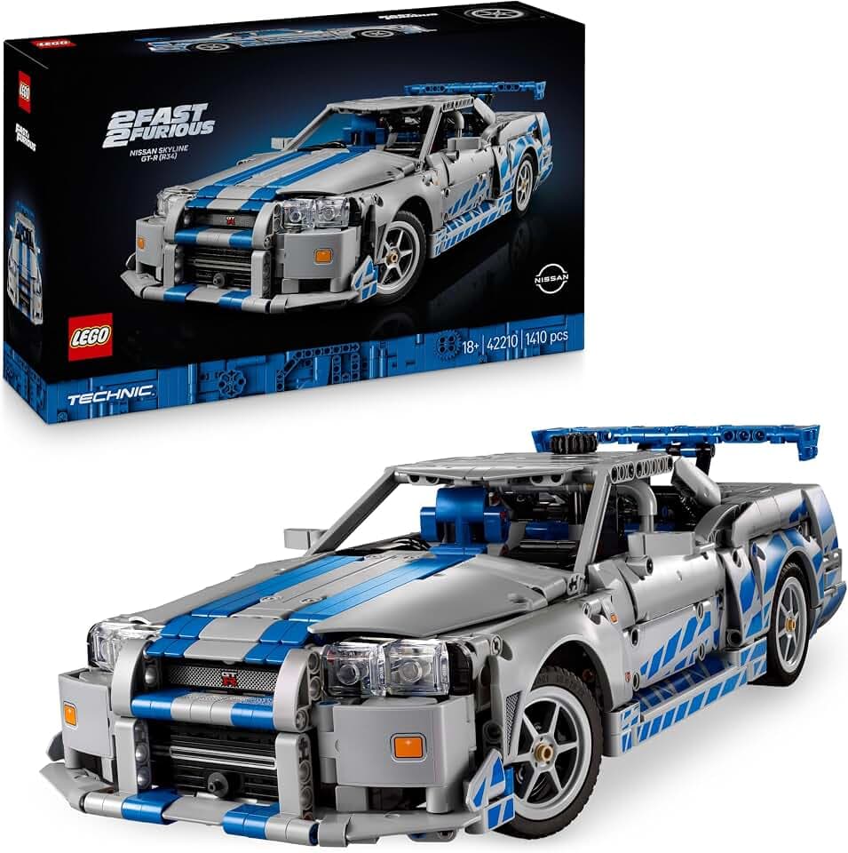 LEGO Technic 2 Fast 2 Furious Nissan Skyline GT-R (R34) Flitzer - Automodell für Erwachsene - mit Driftfunktion, Lenkung, Federung und 6-Zylinder-Motor - Sammlergeschenk für Fans - 42210