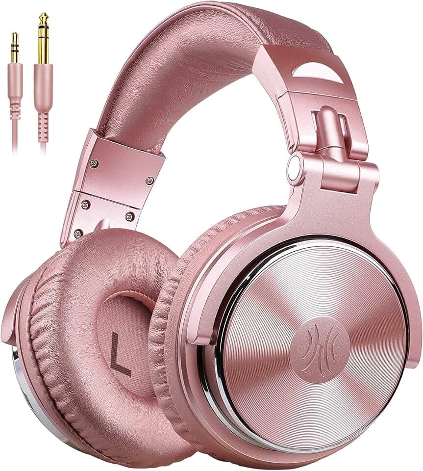 Oneodio Over Ear Kopfhörer Mit Kabel Geschlossene Studiokopfhörer Mit Share Port Mikrofon Adapter-Frei Professionelle Bass Dj Headphones Für Podcast,Recording,Monitoring Pc Handy Tv Rosa Gold