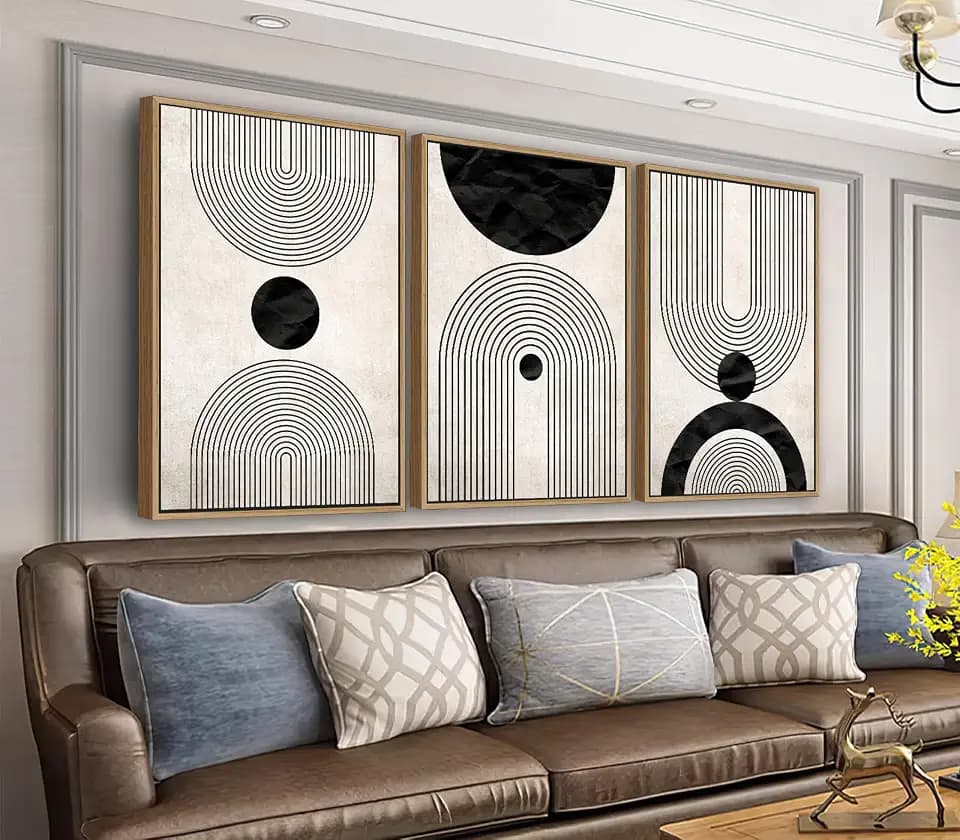 Framed Wall Art Canvas Set Mid Century Boho Pictures Modern Abstract Geometric Wall Decor Minimalist Black Beige Bohemian Canvas Painting Artwork for Living Room Bedroom Office 20"x28"x3 Natural