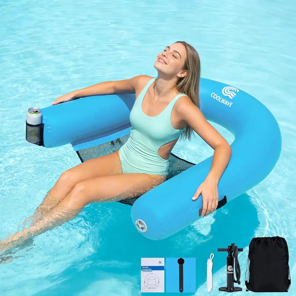 COOLWAVE Inflatable XL Floating Pool Chair, Heavy Duty PVC Floating Lounge Chair, 39" x 38" Connectable Pool Floats Adult with Cup Holders for Ocean, Lake and Pool, Multiple Color Options