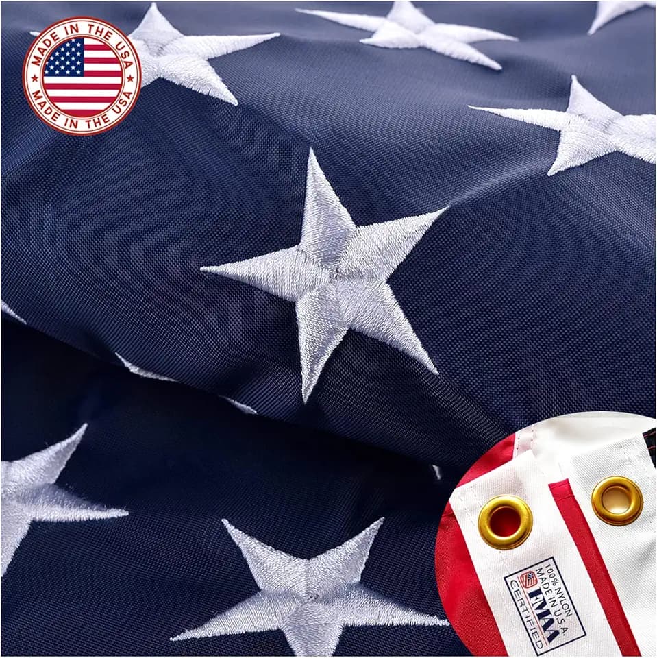 Embroideries American US Flag 4x6 Outdoor Made in USA - Heavy Duty Vivid Color United States Flag Banners with 2 Brass Grommet
