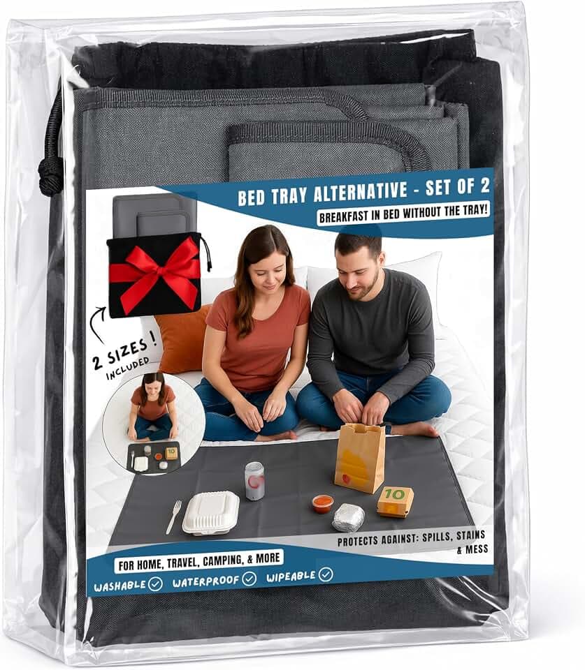 Bed Tray Alternative (Set of 2) – Waterproof Breakfast Tray for Bed & Couch, Foldable Lap Tray for Eating, Travel & Airplane Tray Cover, Spill-Proof Reusable Placemat