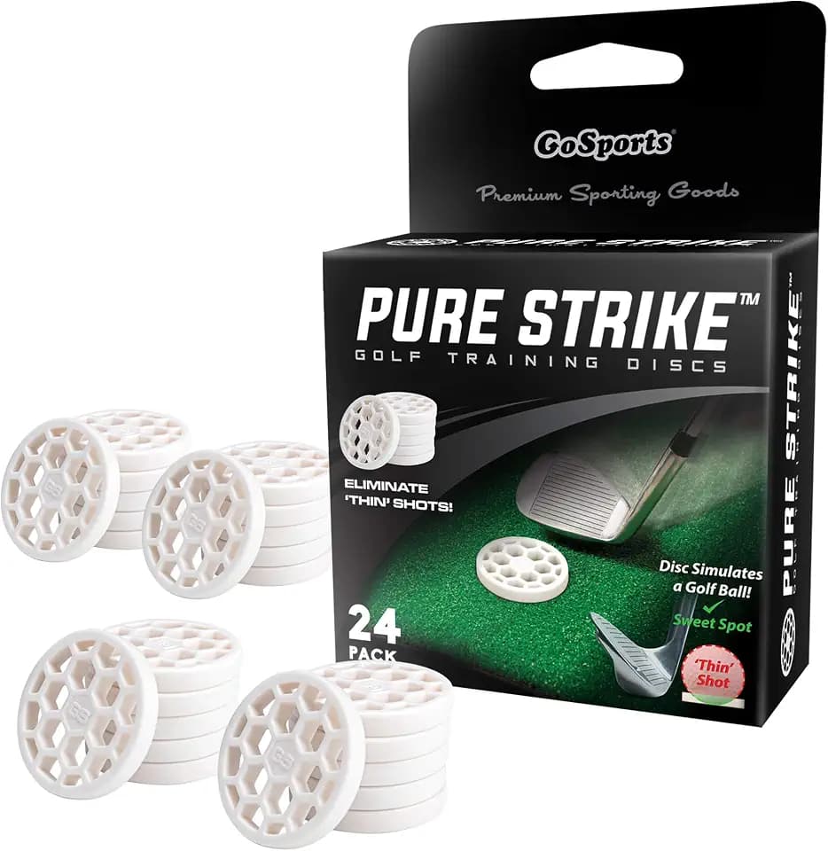 GoSports Pure Strike Golf Training Discs 24 Pack | Golf Swing Trainer and Ball Striking Training Aid for Contact, Compression and Swing Path Practice | Indoor and Outdoor Golf Practice Equipment
