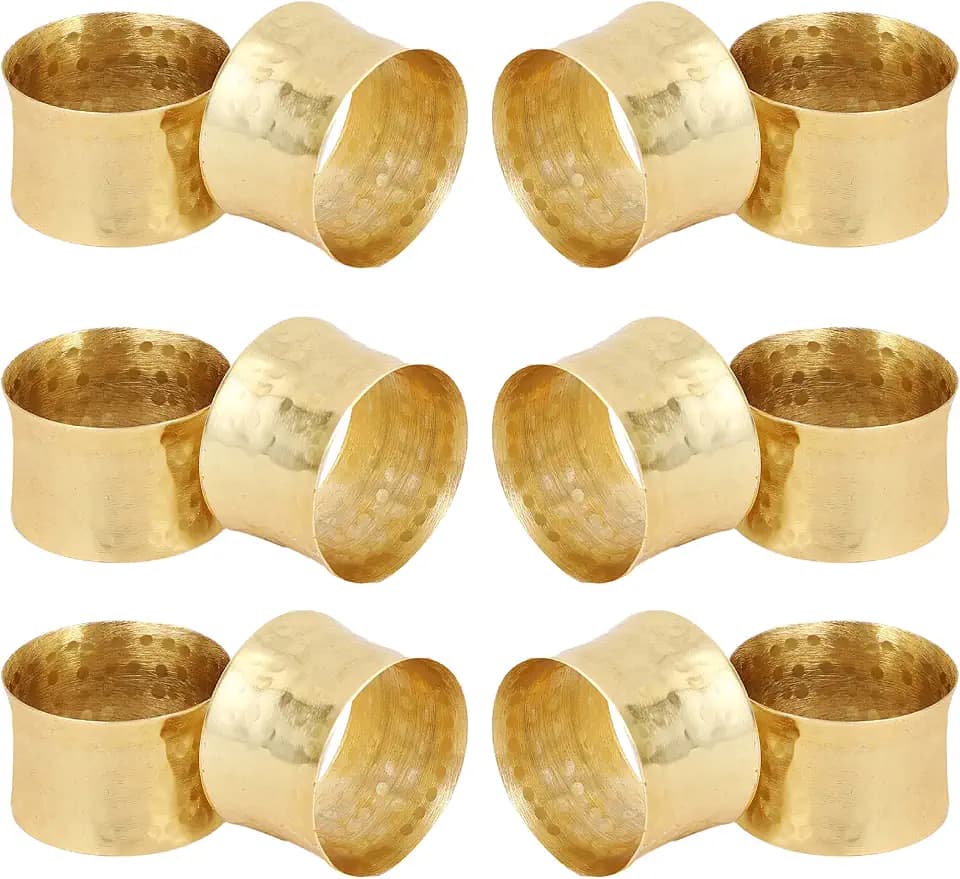 ITOS365 Handgefertigte runde gehämmerte goldene Serviettenringe Halter für Esstischpartys jeden Tag, Set mit 12 Stück