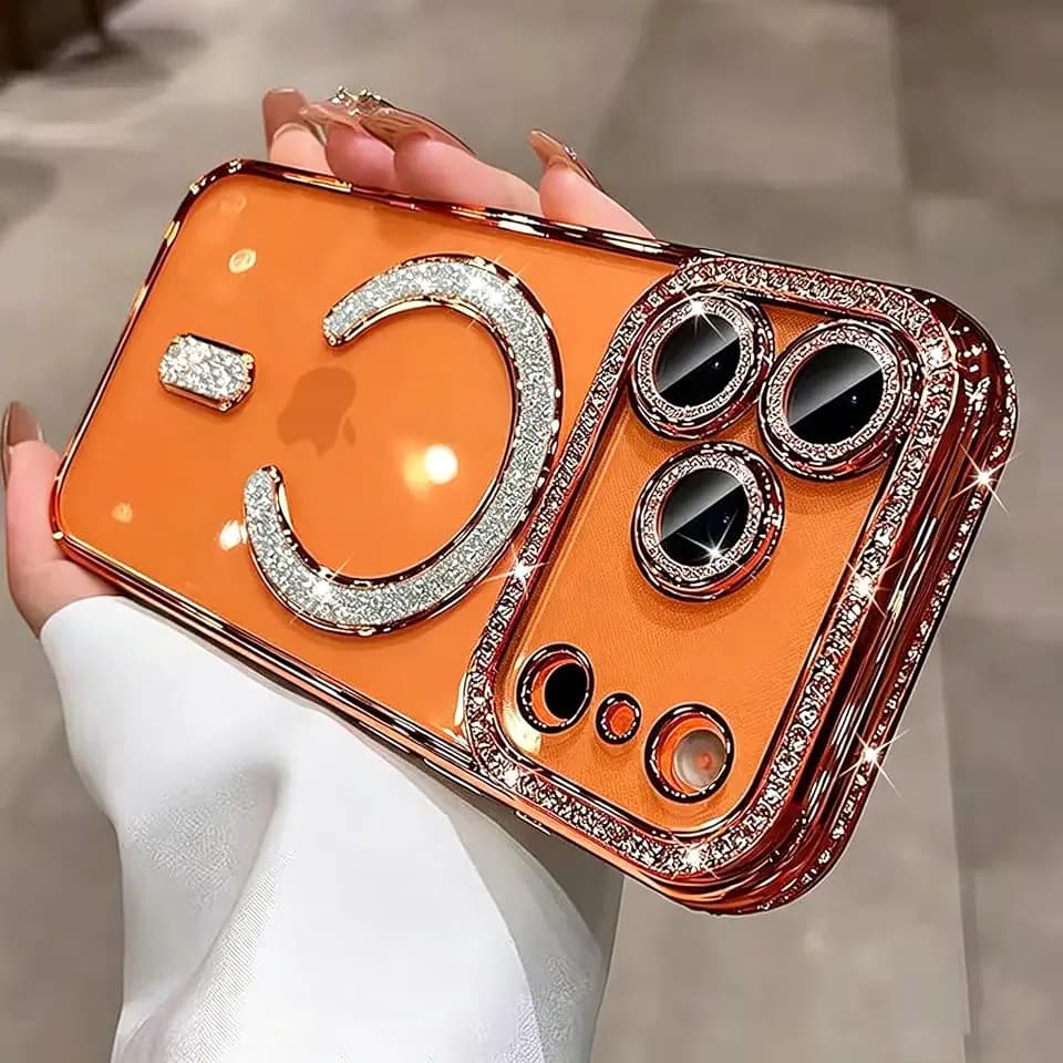 SMARTFOX Magnetic Case for iPhone 17 Pro Max with Bling Rhinestones, Orange