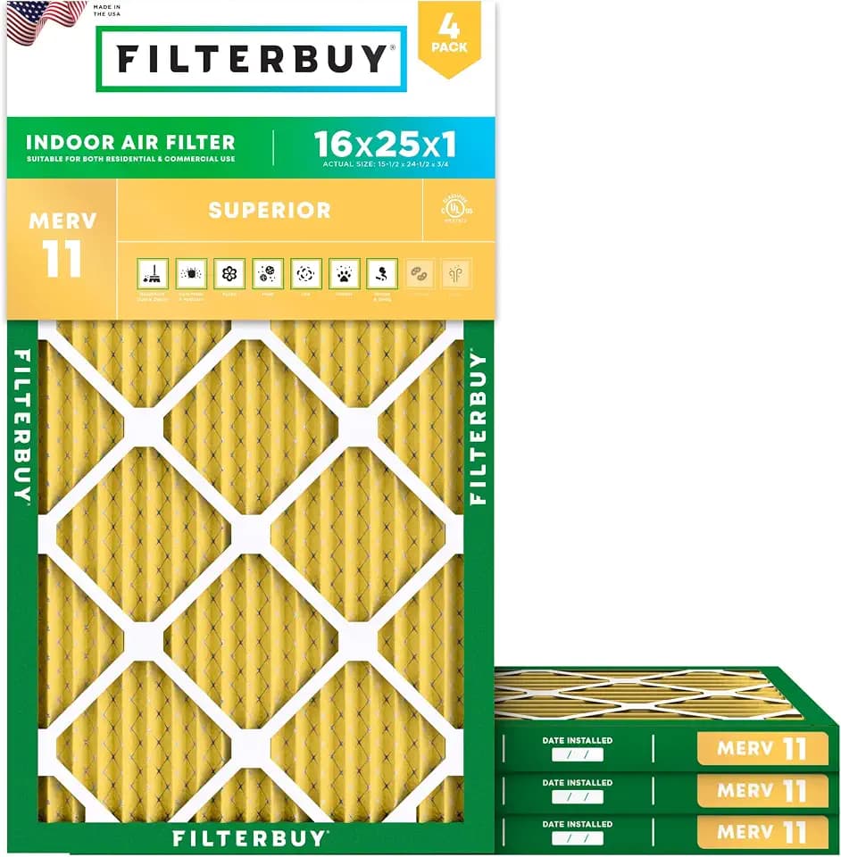 Filterbuy 16x25x1 Air Filter MERV 11 Pet & Allergy Defense (4-Pack)