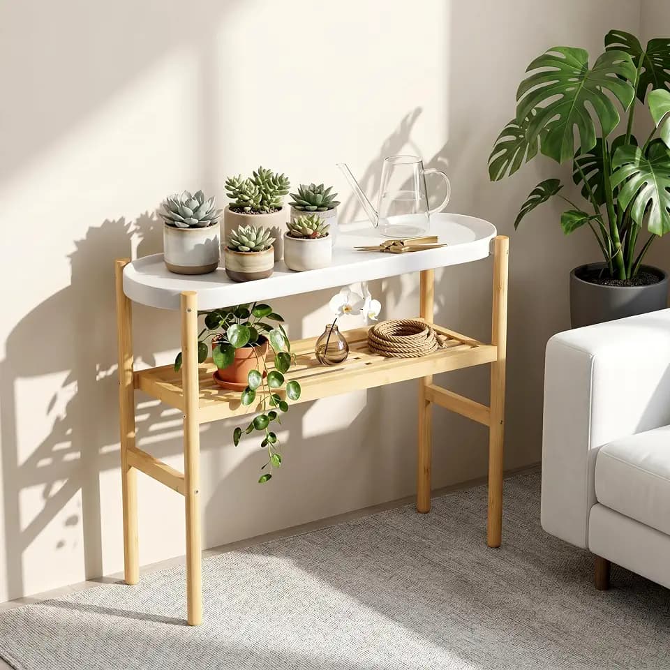 Bamboo Plant Stand Indoor, 2-Tier Plant Shelf Table for Multiple Plants