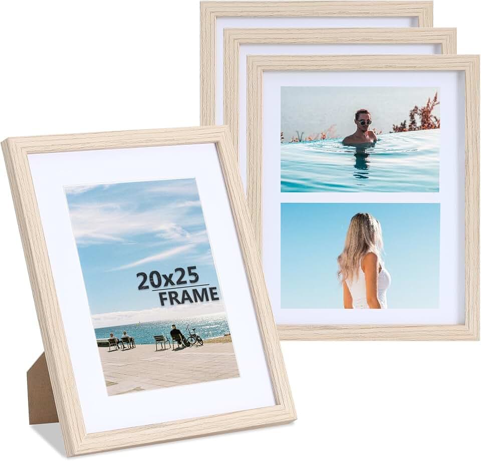 Bilderrahmen 20x25cm Beige Holz,Passepartout,Acrylglas,4er Set