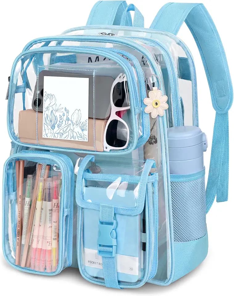 Attmu Clear Backpack for School, 17 inch Heavy Duty PVC Transparent Bookbag