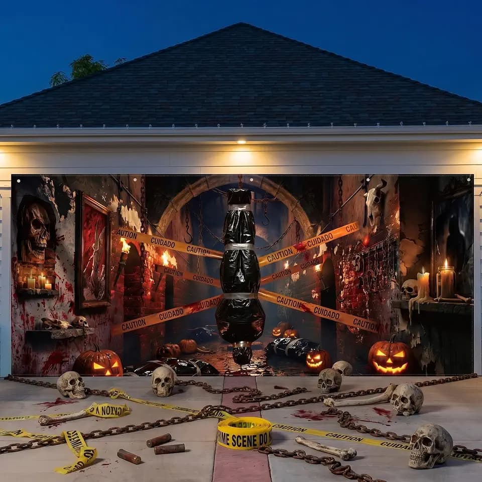 Preboun Halloween Garage Door Cover Hanging Corpse Dead Victim Prop