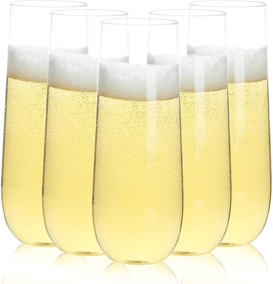 Bestluck 48 Pack 9 oz Clear Stemless Plastic Champagne Flutes