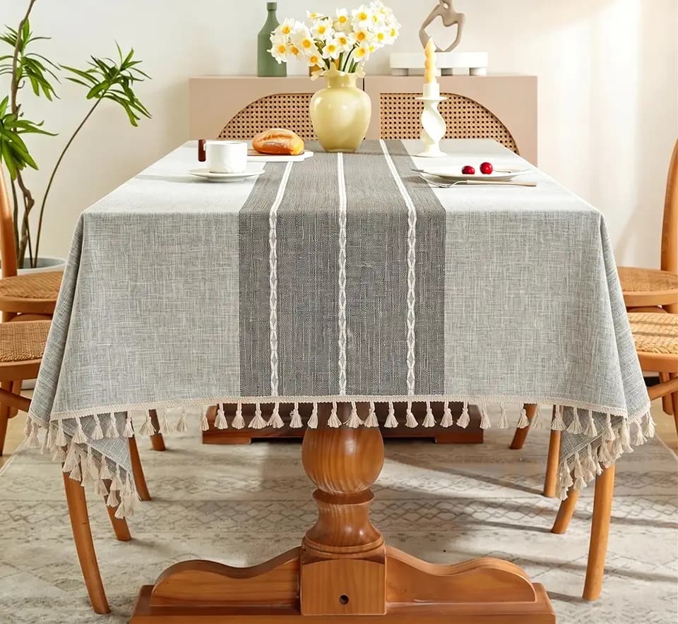 Pahajim Tablecloths Rectangular Cotton Linen Table Cloth Striped Waterproof Wrinkle Free Fabric Rustic Fall Table Cover for Kitchen,Dining,55''x87'', 6-8 Seats