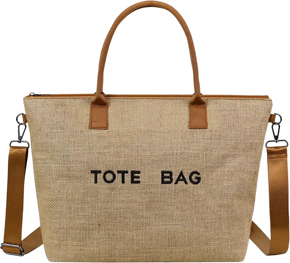 GISMTR Large PVC Tote Bag for Women Letters Print Handbags Kraft Paper Shoulder Bag for Work Travel
