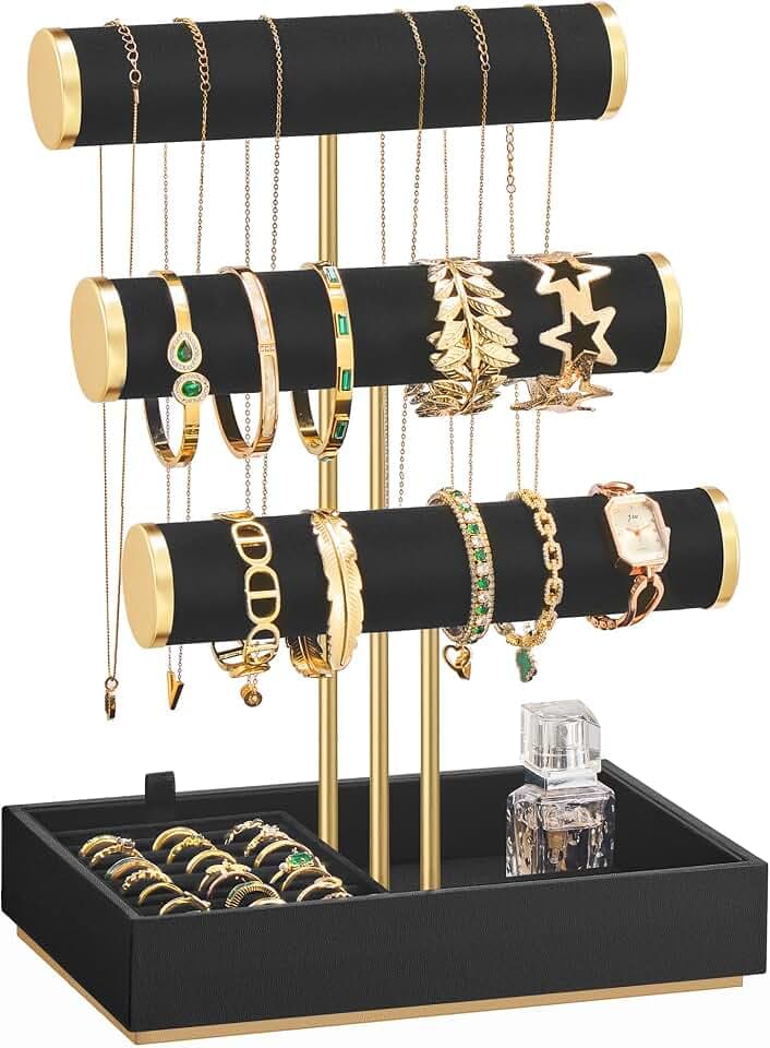 SONGMICS Bracelet Holder Stand, 3 Tiers, Removable Ring Holder