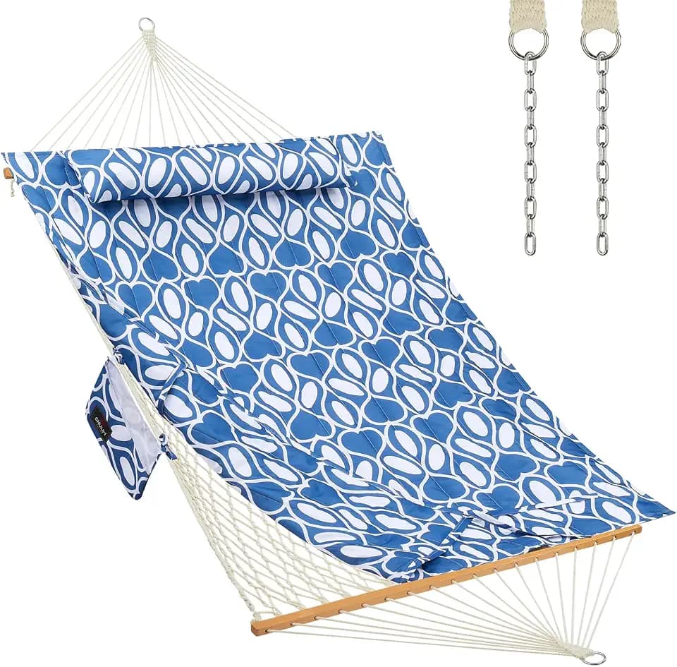 CHULIM Double Rope Hammock with Spreader Bars Removable Quilted Pad, Pillow