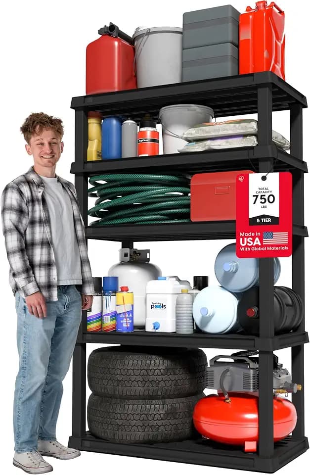 IRIS USA Plastic Storage Shelves |Made in USA| 68"H x 36"W x 18"D - Black