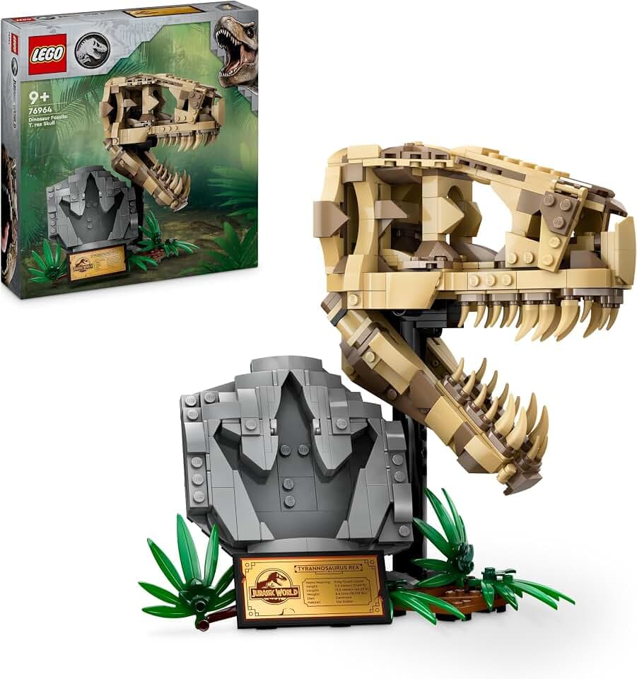 LEGO Jurassic World Dinosaurier-Fossilien: T.-rex-Kopf, Dinosaurier-Spielzeug zum Bauen, Dino-Deko fürs Kinderzimmer, T-Rex-Schädel-Skelett mit Fußabdruck, Geschenk für Jungs und Mädchen 76964