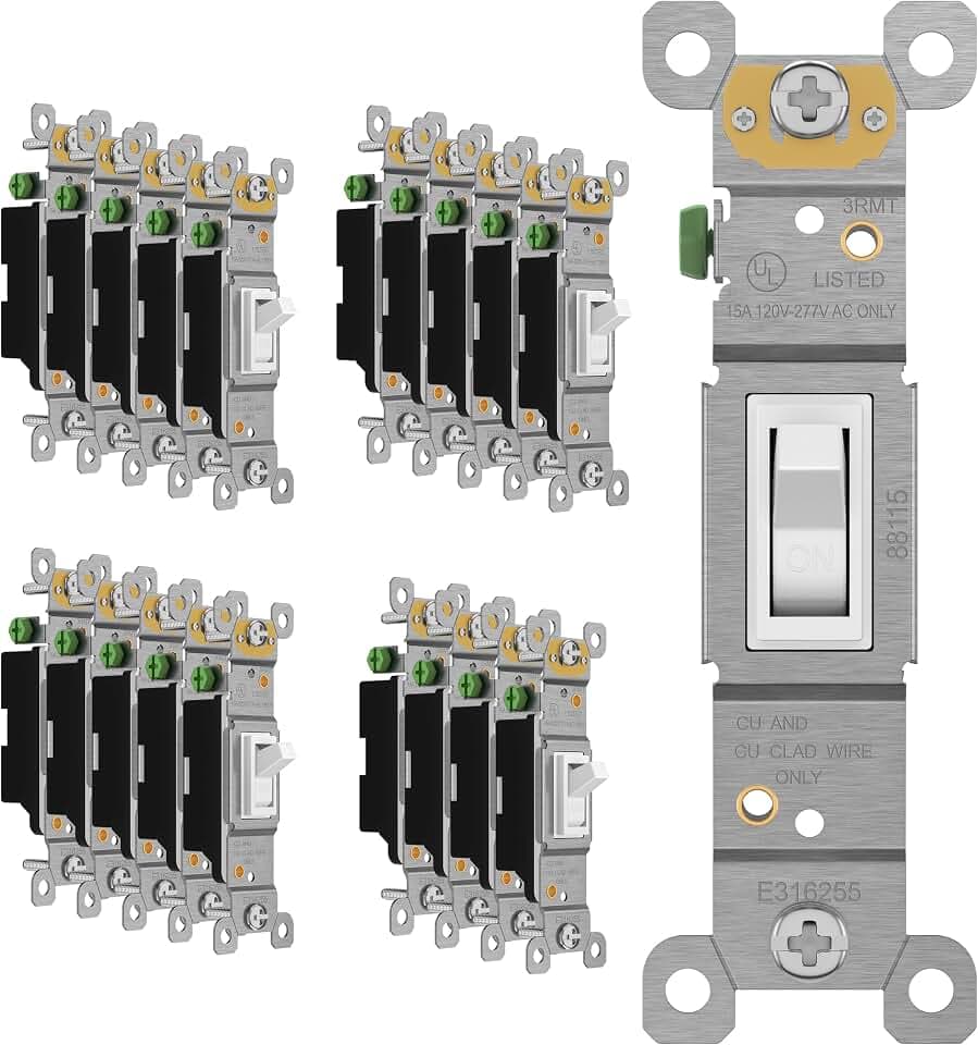 ENERLITES 20 Pack Toggle Light Switch, Single Pole Wall Switch, White