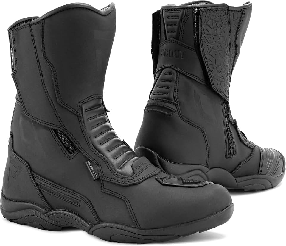 REBELHORN Scout Motorradstiefel Herren und Damen | PU Leder | Hipora Membran | Zwei Lange Reißverschlüsse | Verstärkte Zehen, Fersen und Knöchel | Doppel und Dreifachnähte | Größen bis 48