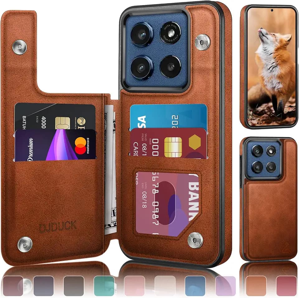 DJDUCK Designed for Moto G Stylus 2025/Stylus 2026 Case Wallet with Card Holder, [Magnetic Clasp Cover] [RFID Blocking Leather Protection]Shockproof Women Men Cases for Moto G Stylus 2025 Light Brown
