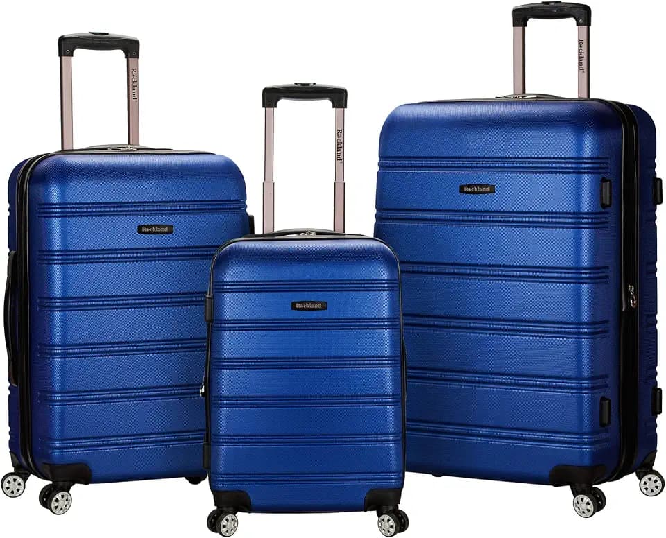 Rockland Melbourne Hardside Erweiterbares Spinner-Rad Gepäck, Blau, 3-Piece Set (20/24/28), Melbourne Hartschalen-Koffer, erweiterbar