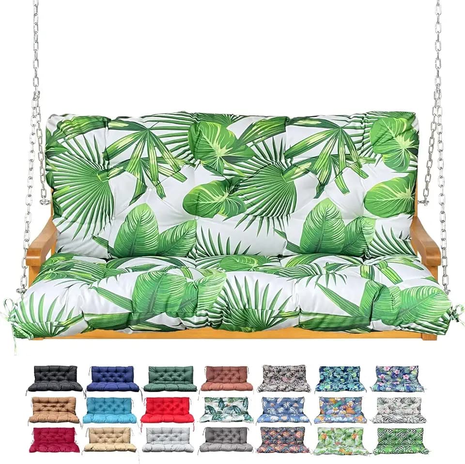 Porch Swing Cushion with Backrest,Waterproof Bench Cushion for Outdoor Furniture,2-3 Seater Replacement Thickened Swing Cushion with Ties,Patio,Outdoor,Backyard and Garden (Fresh Leafy,40x40")