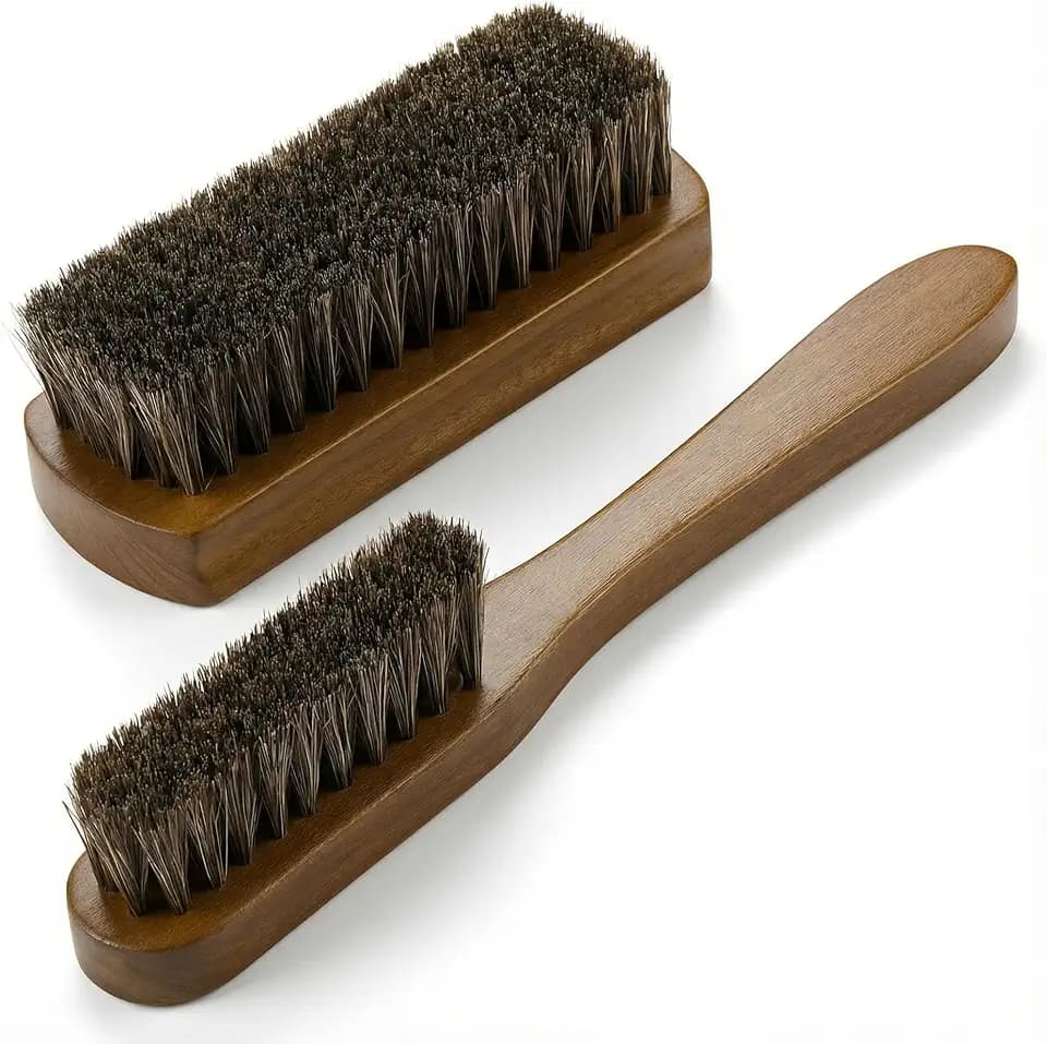 TAKAVU Leather & Upholstery Cleaning Brush Set with Compact Wood Handle
