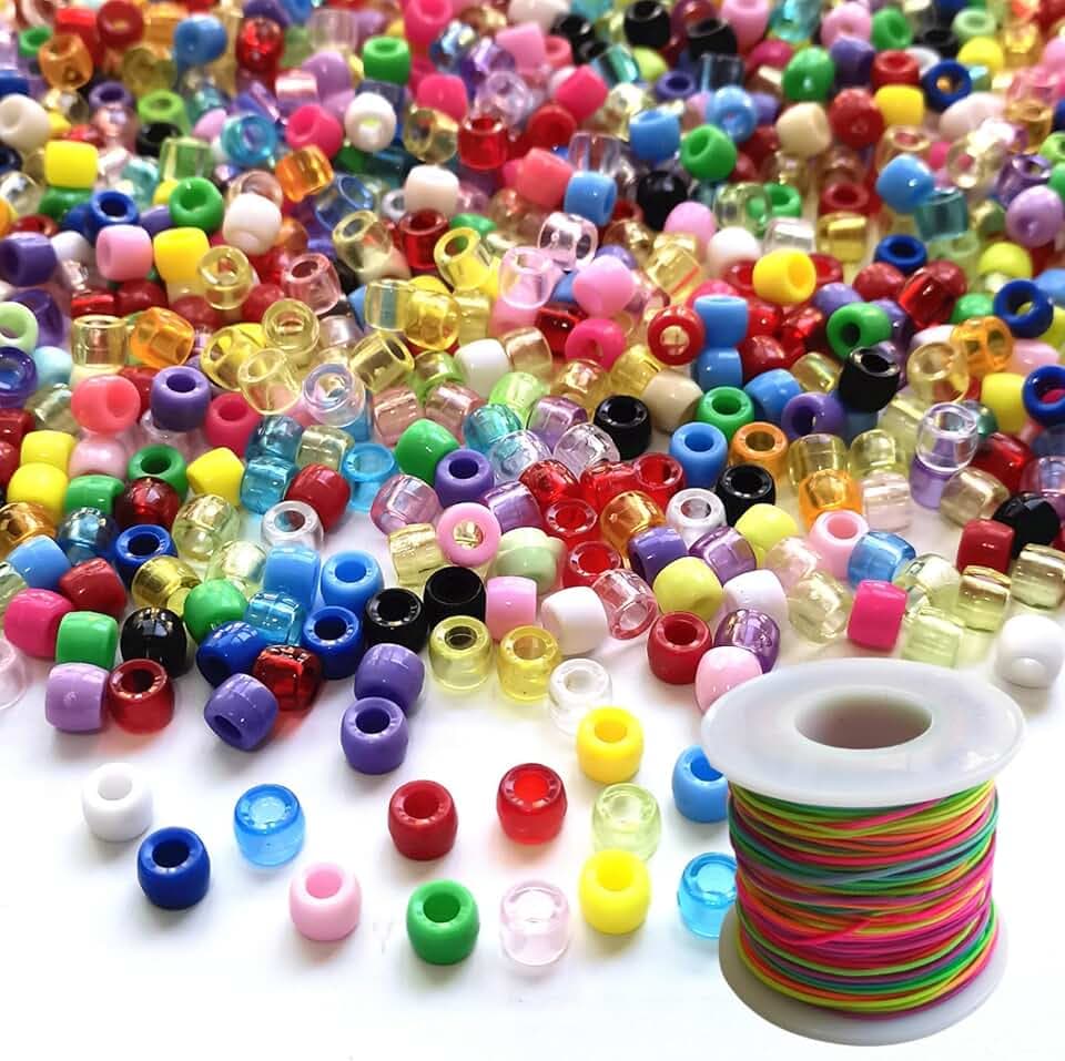Pony Perlen 1000 Stück 6x8mm Gemischte Farben Glitzer Transparent Großes Loch Acryl Perlen und 50 Meter Farblinie Für Schmuck