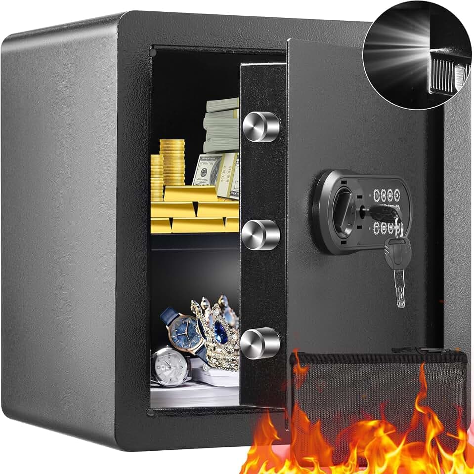VEVOR Safe Tresor 1,8 Kubikfuß, Möbeltresor mit Feuerfester Geldtasche, Passwort & Schlüssel Digitaler Heimtresor Herausnehmbares Regal, Innenschrank, Wandtresor für Bargeld, Schmuck, Dokumente usw.