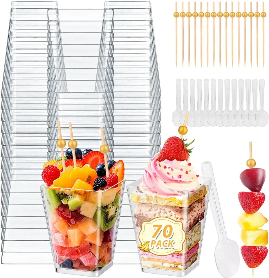 Jupwalz 190 Pcs 5 OZ Dessert Cups Set with Spoons Cocktail Picks, Clear Mini Dessert Shooter Cups, Plastic Parfait Cups for Party Appetizers Yogurt Pudding Fruit Ice Cream Jello Shooter Cup