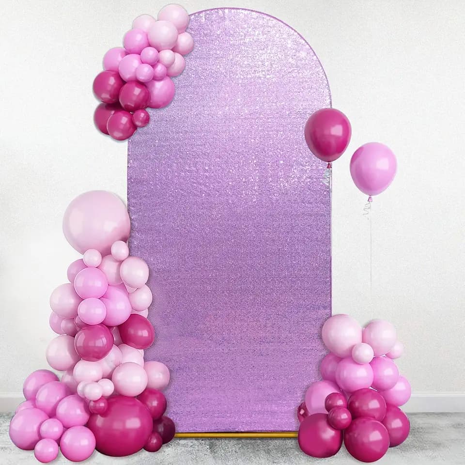Eternal Beauty 7.2 FT Arch Backdrop Covers Sequin Backdrop Lavender Arch Cover for Wedding Party Birthday Flower Balloon Stand