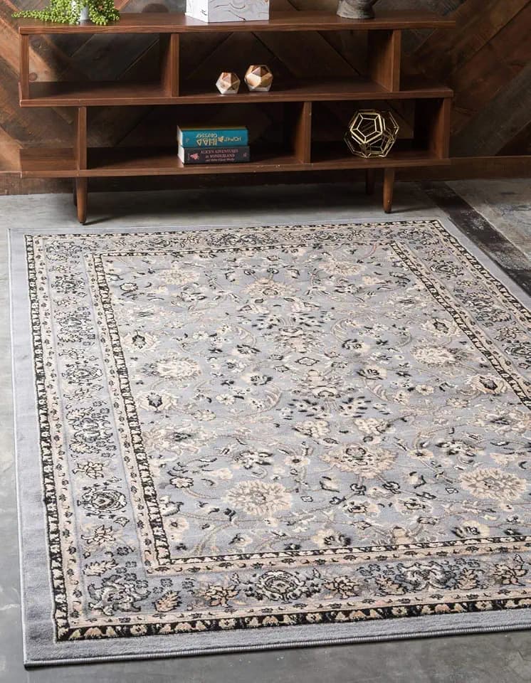 Unique Loom Kashan, Kollektion Traditionelles Blumenmuster mit Rand Grauer Raumteppich, 122 x 183 cm